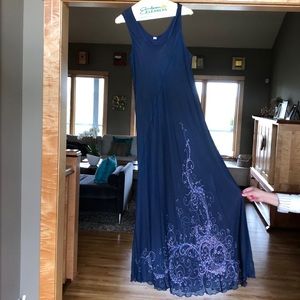 Hand-Painted 100% silk Navy, Lilac dress & overlay